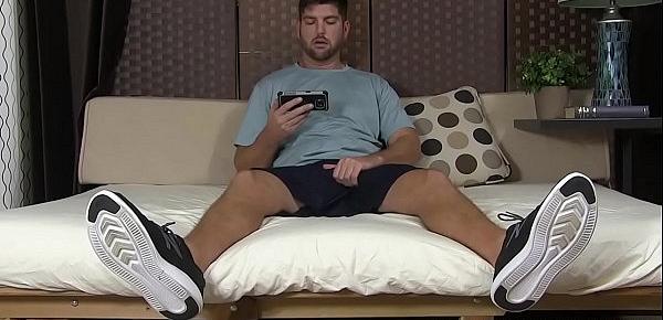  We love watching this hunk masturbating but also his feet
